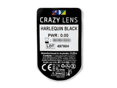 CRAZY LENS - Harlequin Black - дневни без диоптър (2 лещи) - Преглед на блистер