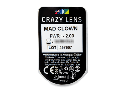 CRAZY LENS - Mad Clown - дневни с диоптър (2 лещи) - Преглед на блистер