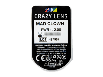 CRAZY LENS - Mad Clown - дневни с диоптър (2 лещи) - Преглед на блистер