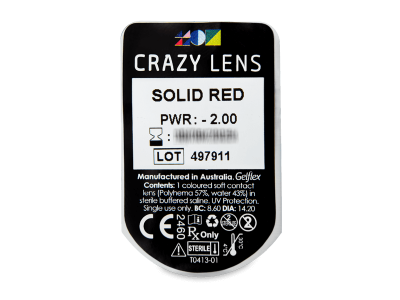 CRAZY LENS - Solid Red - дневни с диоптър (2 лещи) - Преглед на блистер