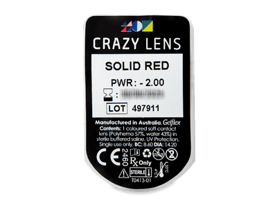 CRAZY LENS - Solid Red - дневни с диоптър (2 лещи) - Преглед на блистер