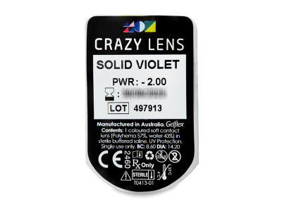 CRAZY LENS - Solid Violet - дневни с диоптър (2 лещи) - Преглед на блистер