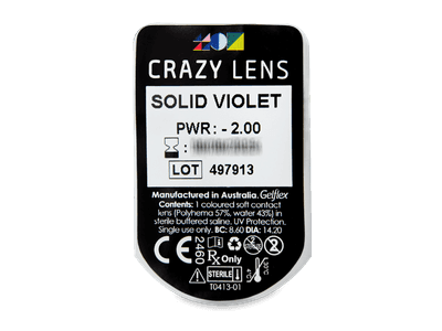 CRAZY LENS - Solid Violet - дневни с диоптър (2 лещи) - Преглед на блистер