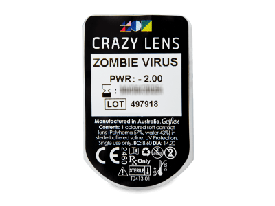 CRAZY LENS - Zombie Virus - дневни с диоптър (2 лещи) - Преглед на блистер