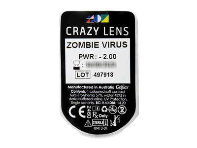 CRAZY LENS - Zombie Virus - дневни с диоптър (2 лещи) - Преглед на блистер