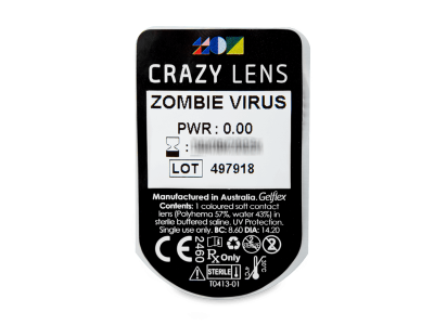 CRAZY LENS - Zombie Virus - дневни без диоптър (2 лещи) - Преглед на блистер