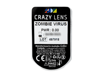 CRAZY LENS - Zombie Virus - дневни без диоптър (2 лещи) - Преглед на блистер