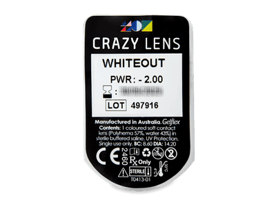 CRAZY LENS - WhiteOut - дневни с диоптър (2 лещи) - Преглед на блистер