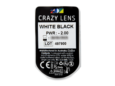 CRAZY LENS - White Black - дневни с диоптър (2 лещи) - Преглед на блистер