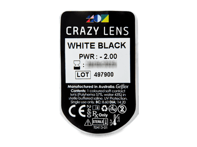 CRAZY LENS - White Black - дневни с диоптър (2 лещи) - Преглед на блистер
