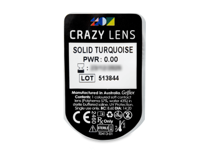 CRAZY LENS - Solid Turquoise - дневни без диоптър (2 лещи) - Преглед на блистер