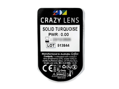 CRAZY LENS - Solid Turquoise - дневни без диоптър (2 лещи) - Преглед на блистер