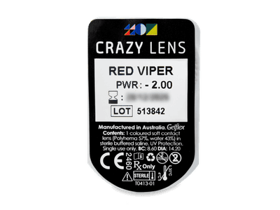 CRAZY LENS - Red Viper - дневни с диоптър (2 лещи) - Преглед на блистер