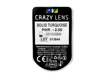 CRAZY LENS - Solid Turquoise - дневни с диоптър (2 лещи) - Преглед на блистер