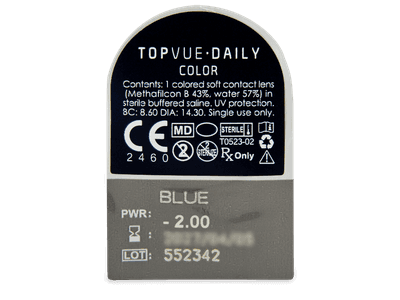 TopVue Daily Color - Blue - дневни с диоптър (2 лещи) - Преглед на блистер