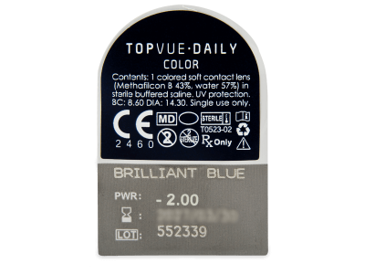 TopVue Daily Color - Brilliant Blue - дневни с диоптър (2 лещи) - Преглед на блистер