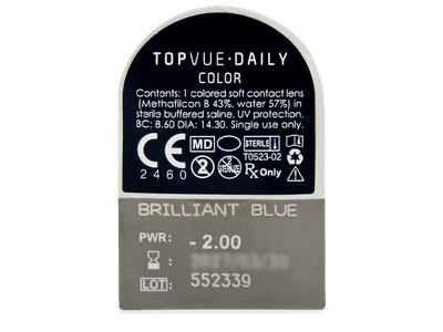 TopVue Daily Color - Brilliant Blue - дневни с диоптър (2 лещи) - Преглед на блистер