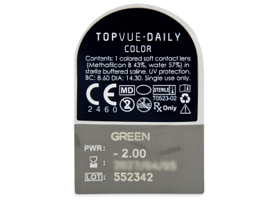 TopVue Daily Color - Green - дневни с диоптър (2 лещи) - Преглед на блистер