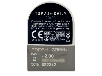 TopVue Daily Color - Fresh Green - дневни с диоптър (2 лещи) - Преглед на блистер