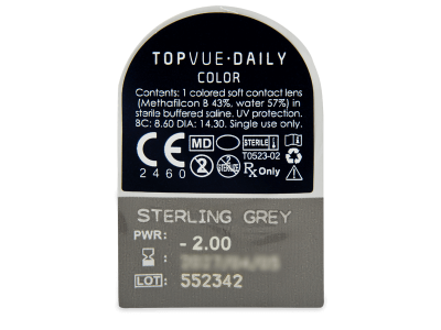 TopVue Daily Color - Sterling Grey - дневни с диоптър (2 лещи) - Преглед на блистер
