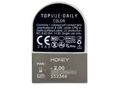 TopVue Daily Color - Honey - дневни с диоптър (2 лещи) - Преглед на блистер