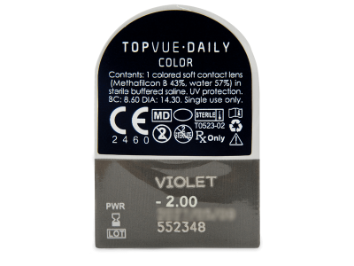 TopVue Daily Color - Violet - дневни с диоптър (2 лещи) - Преглед на блистер