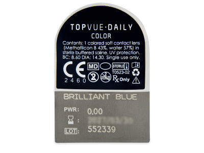 TopVue Daily Color - Brilliant Blue - дневни без диоптър (2 лещи) - Преглед на блистер