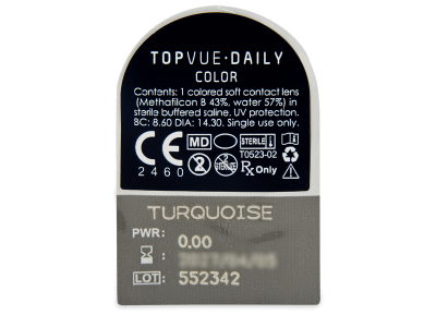 TopVue Daily Color - Turquoise - дневни без диоптър (2 лещи) - Преглед на блистер