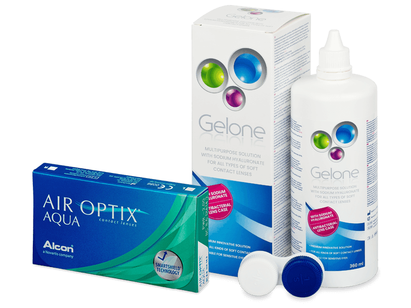Air Optix Aqua (6 лещи) + разтвор Gelone 360 ml - Пакет на оферта